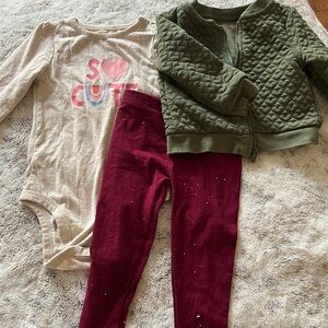 18 Month Outfit Set. Long Sleep OneSie, Pants, Quilted Jacket.